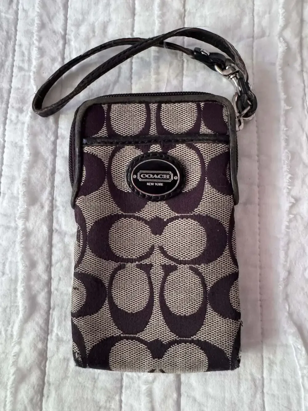 Coach Signature Canvas Vertical Zip Wristlet